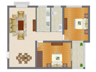 2室2厅 104.30平米户型图