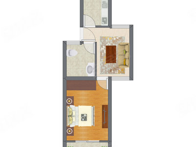 1室1厅 45.56平米户型图