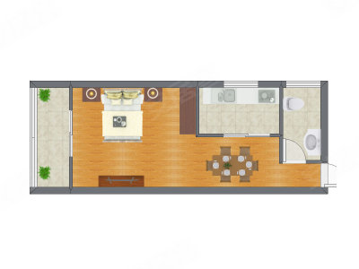 1室1厅 47.84平米户型图