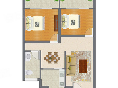 2室2厅 60.44平米