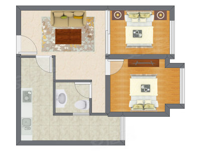 2室1厅 49.64平米户型图