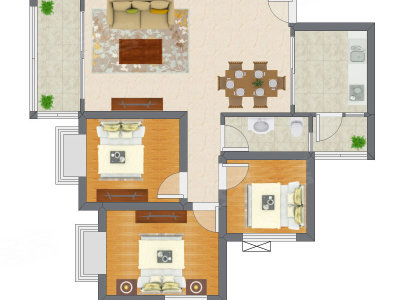 3室2厅 89.70平米户型图