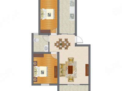 2室2厅 86.03平米户型图