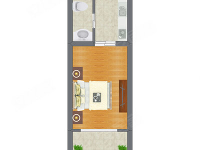 1室0厅 30.37平米户型图