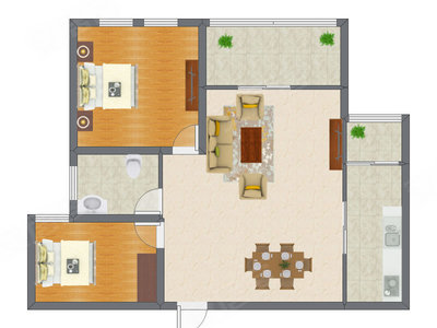 2室2厅 78.53平米户型图
