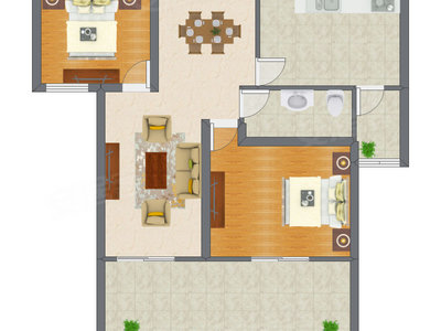 2室1厅 73.06平米户型图