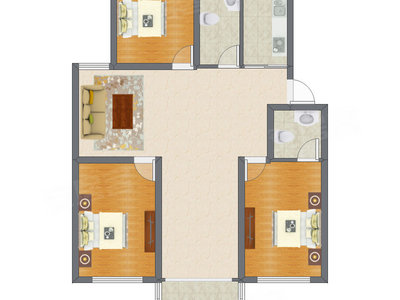 3室1厅 128.32平米