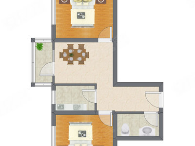 2室1厅 59.00平米