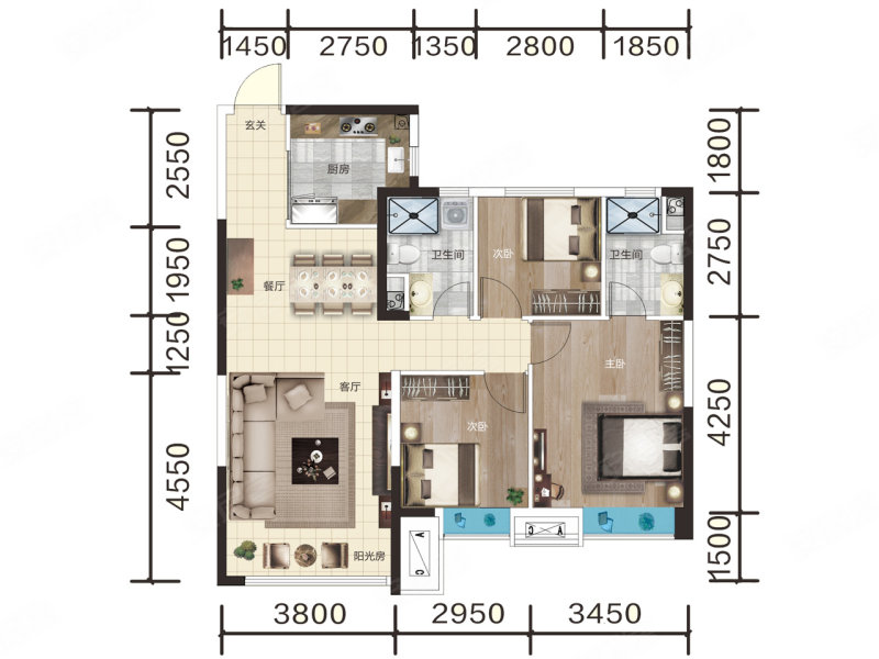 中国铁建·观澜府3室2厅2卫117㎡南北108万