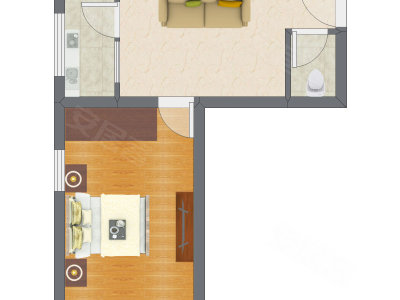 1室1厅 38.23平米户型图