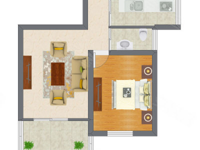 1室2厅 34.80平米户型图