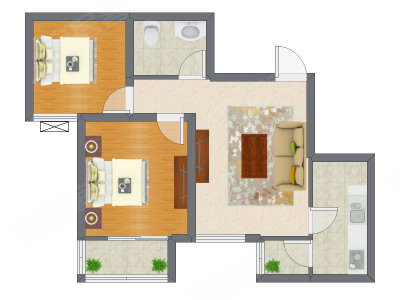 2室1厅 65.95平米户型图
