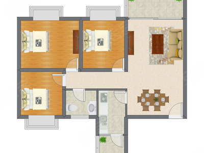 3室2厅 92.59平米