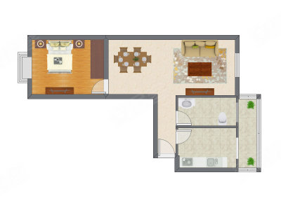 1室2厅 83.55平米户型图