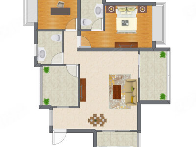2室1厅 86.50平米