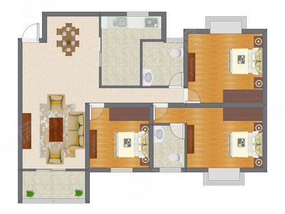 3室1厅 100.67平米