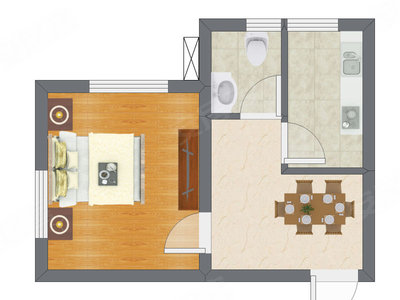 1室1厅 39.25平米户型图