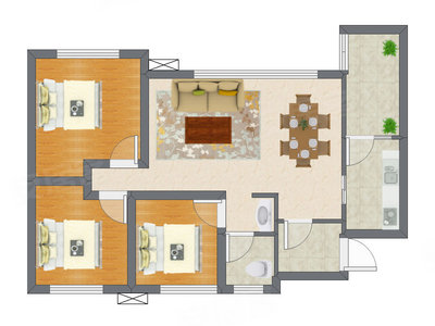 3室2厅 72.80平米户型图