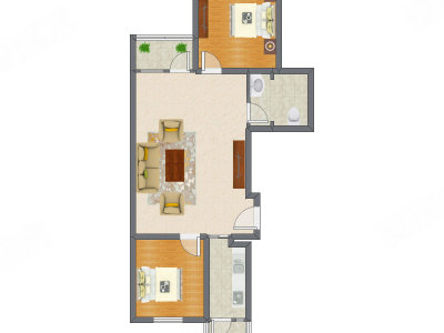 2室1厅 63.55平米户型图