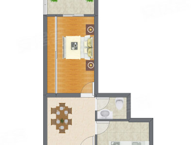 1室1厅 45.89平米户型图