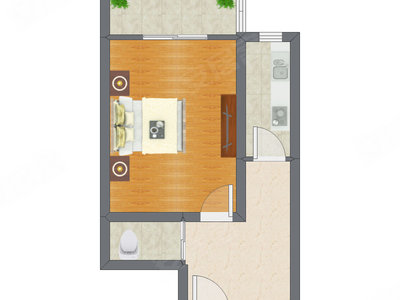 1室1厅 44.38平米户型图