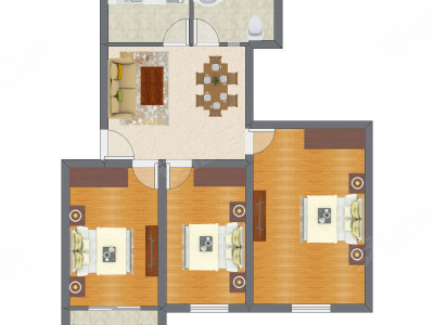 3室2厅 67.45平米户型图