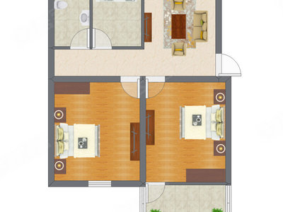 2室1厅 55.54平米