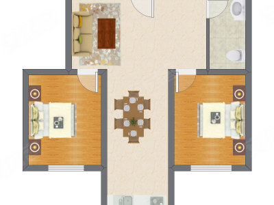 2室2厅 74.02平米户型图