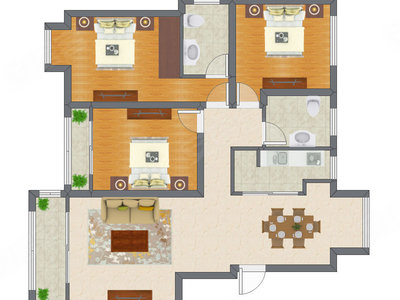 3室2厅 123.62平米户型图