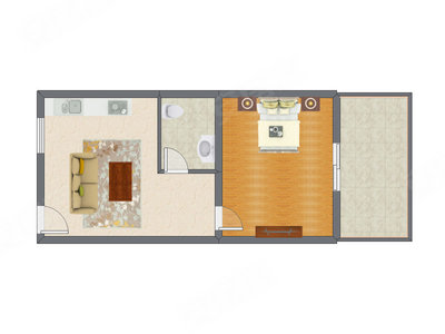 1室1厅 48.52平米户型图