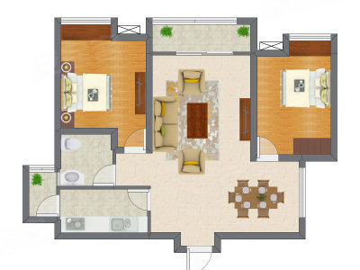 2室2厅 89.47平米户型图