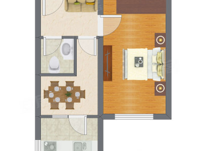 1室2厅 42.80平米户型图