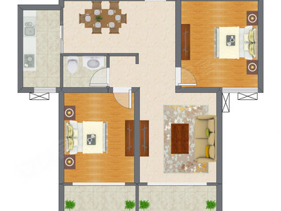 2室2厅 99.89平米户型图