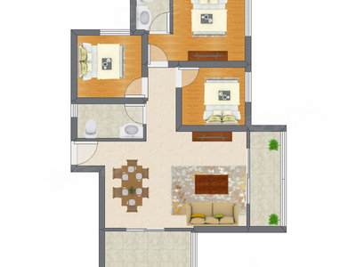 3室2厅 99.98平米户型图