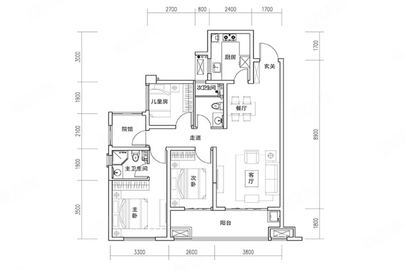 金地云麓一号(新房)3室2厅2卫106㎡南95万