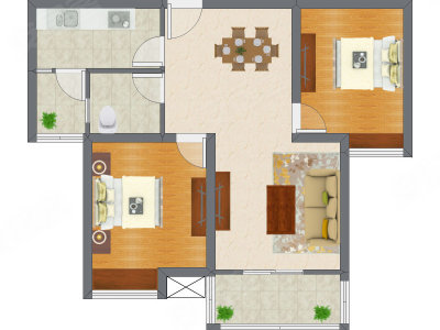 2室2厅 59.67平米户型图