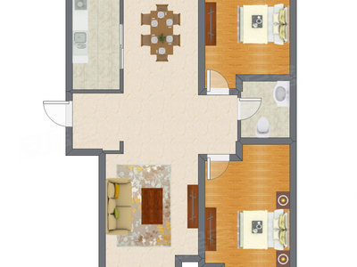 2室2厅 69.74平米户型图
