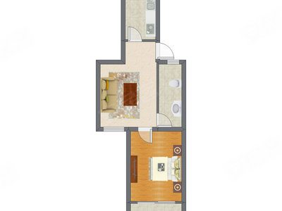 1室1厅 61.80平米户型图