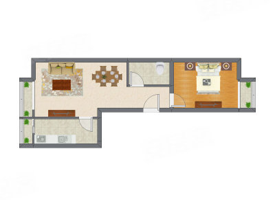 1室2厅 68.28平米户型图