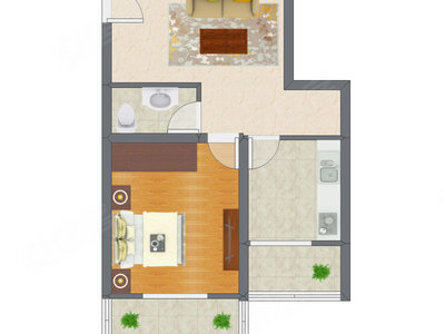 1室1厅 43.05平米户型图