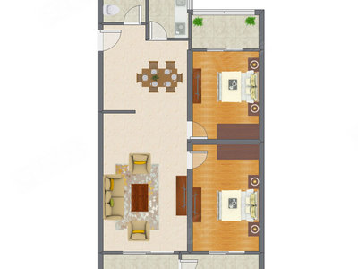 2室2厅 106.83平米户型图