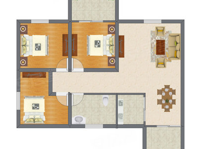 3室2厅 81.84平米户型图