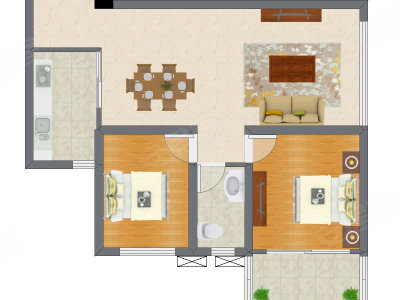 2室2厅 83.54平米户型图
