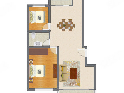 2室2厅 100.77平米户型图