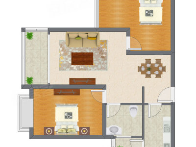 2室2厅 76.11平米户型图