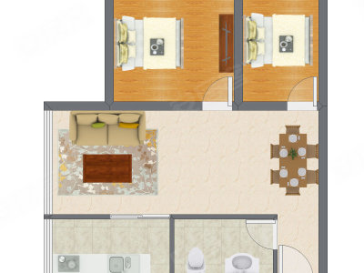 2室2厅 67.54平米户型图