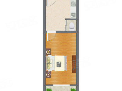 1室1厅 37.31平米户型图