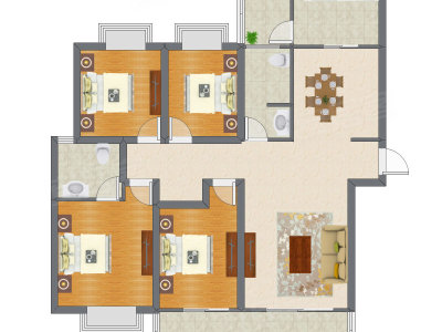 4室2厅 146.62平米户型图