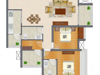 2室2厅 75.73平米户型图