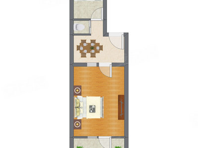1室1厅 39.21平米户型图
